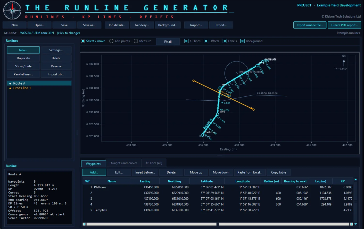 The Runline Generator program window