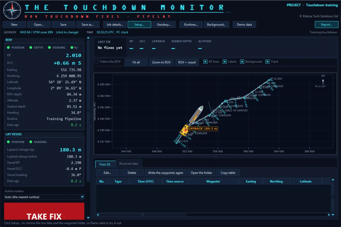 The Touchdown Monitor program window